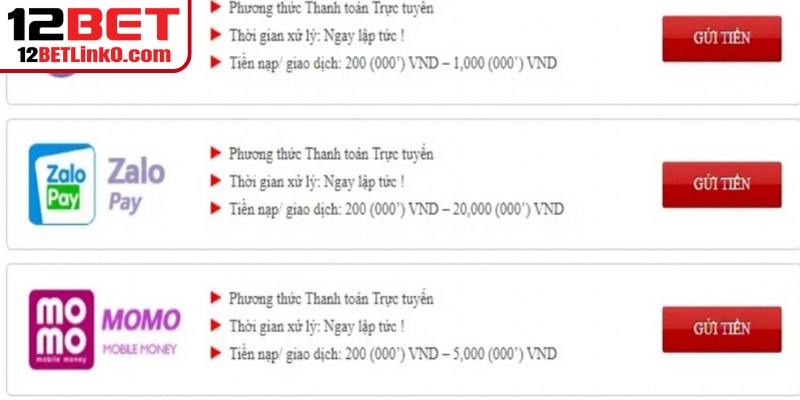 Nạp Tiền 12BET - Tích Hợp Phương Thức Giao Dịch An Toàn Nạp Tiền 12BET - Tích Hợp Phương Thức Giao Dịch An Toàn